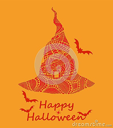 Witch hat for Happy Halloween. Cartoon funny doodle style,crazy halloween. Vector october holiday witch hat. Vector Illustration