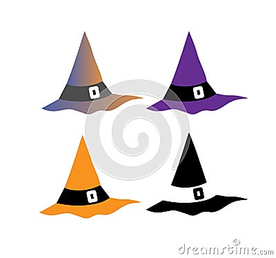 Witch Hat Vector Icon . hats with straps and buckles set . Witch Hat for Halloween. Stock Photo