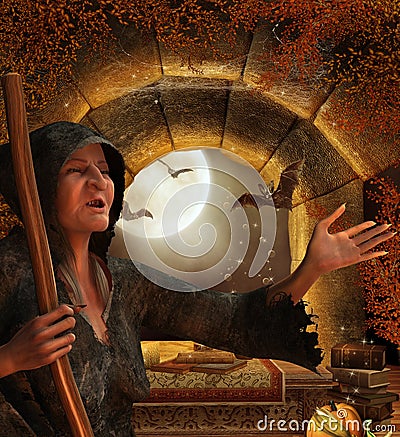 Witch in her hut Stock Photo