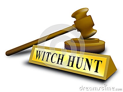 Witch Hunt Gavel Meaning Harassment or Bullying To Threaten Or Persecute 3d Illustration Stock Photo