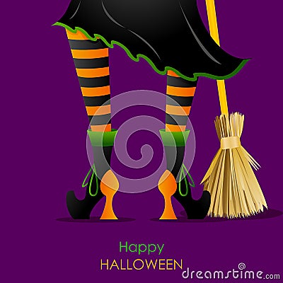 Witch Leg with Broomstick Vector Illustration