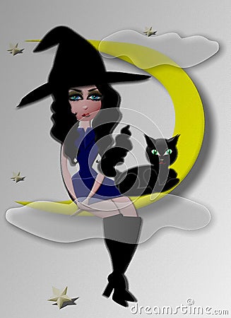 Witch on the moon Stock Photo