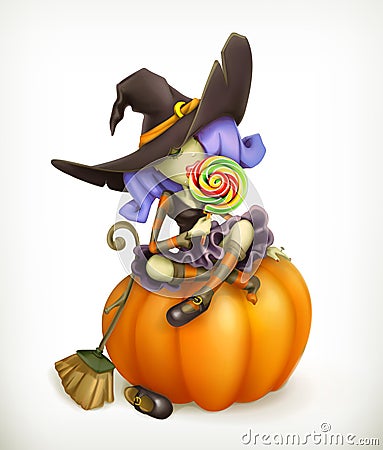 Witch on pumpkin illustration Vector Illustration