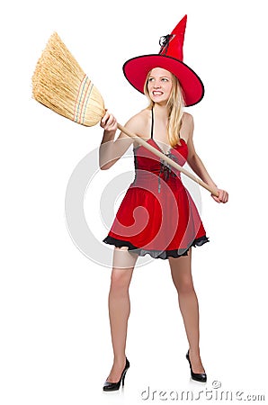 Witch in red dress Stock Photo