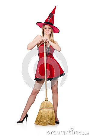 Witch in red dress Stock Photo