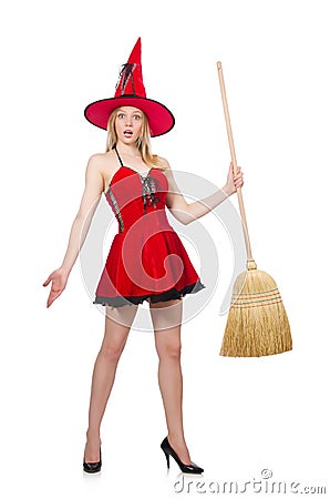 Witch in red dress Stock Photo