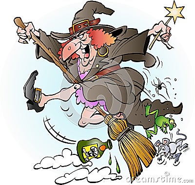 Witch riding on her broom Vector Illustration