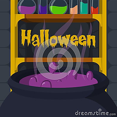 Witch room with potion and cauldron vector illustration for halloween banner also can use for media social feed Vector Illustration
