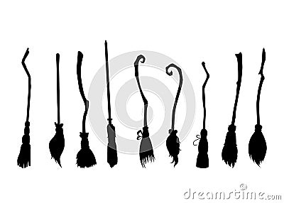 witch's brooms silhouette Vector Illustration