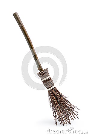 Witch`s magic broom isolated on white background Stock Photo