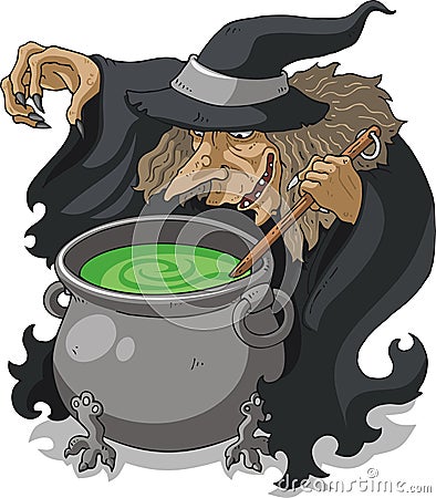 Witch stirring melting pot illustration Cartoon Illustration