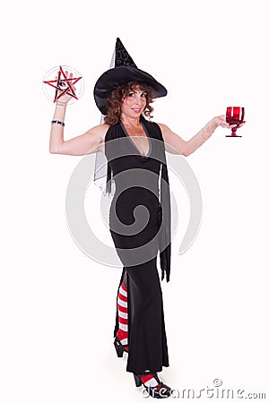 Witch with Wicca symbols Stock Photo