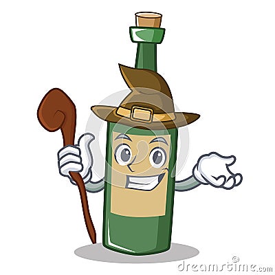 Witch wine bottle character cartoon Vector Illustration