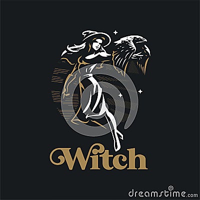 A witch woman with raven Vector Illustration