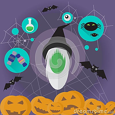 Witch Woman Wizard Flat Icon Halloween Vector Illustration