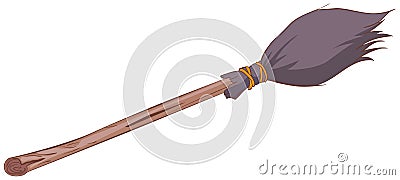 Witches broom stick. Old broom. Halloween accessory object Vector Illustration