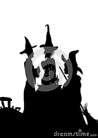 3 Witches cauldron Vector Illustration