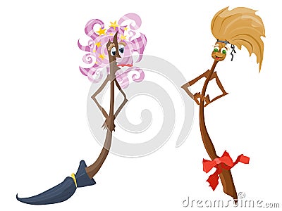 Witches cleaning tools monsters fabulous bright Stock Photo