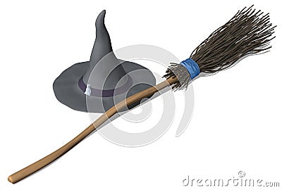 Witches Hat & Broom Cartoon Illustration