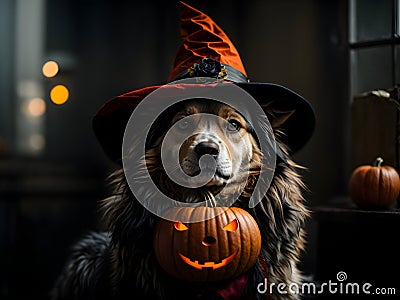 Witchy Woofs: Halloween Dog in Bewitching Delight Stock Photo