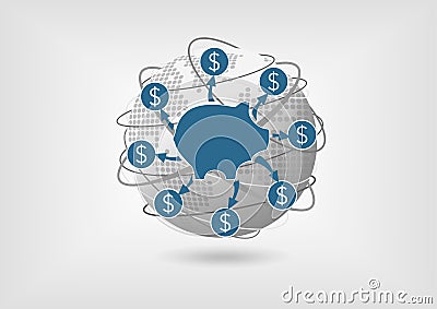 Withdraw savings money during a global recession. Vector Illustration