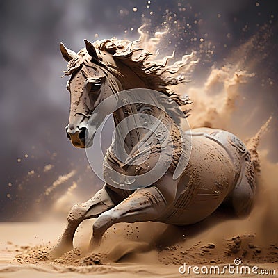 Crafted through the melding of stone and sand, a stately horse sculpture emerges Stock Photo