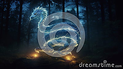 Serpentine Guardian: Snake Patronus Coiled in Enchanting Woodlands Stock Photo