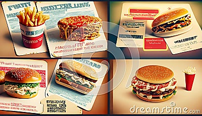 A collection of vintage fast-food advertisements from different decades Stock Photo