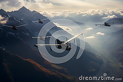 Witness a formation of gliders riding the Stock Photo