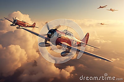 Witness a formation of vintage fighter planes Stock Photo