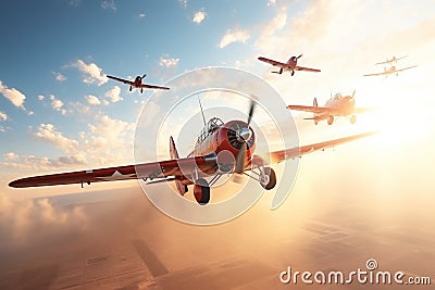 Witness a formation of vintage fighter planes Stock Photo