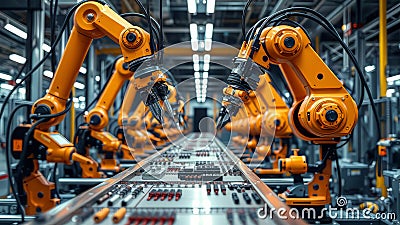 Advanced Automated Assembly Line Robotics Revolutionizing HighTech Manufacturing Processes with AIPowered Systems Stock Photo