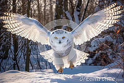Snowy Owl in Flight Stock Photo