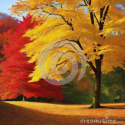 Witness masterpiece unfold as vibrant autumn leaves paint the landscape in a breathtaking symphony of colors Cartoon Illustration