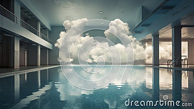 Rainclouds Gather Dramatically Above an Indoor Swimming Pool Oasis Stock Photo