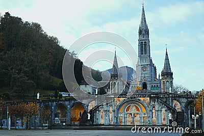 Mystical Elegance: Artistic Glimpse of the Holy Church in Southern Lourdes Stock Photo