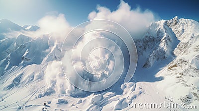 Nature's Fury Unleashed: A Majestic Snow Avalanche in Motion Stock Photo