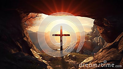 Dawn's Redemption: Resurrection's Cross Stock Photo