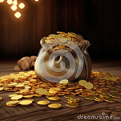 Treasure Revealed: Glittering Gold Coins on Display Stock Photo