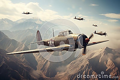 Witness a squadron of vintage warplanes flying Stock Photo