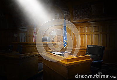 Witness Stand, Law, Court Room, Courtroom Stock Photo