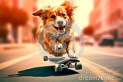 Cool Canine on Wheels: Skateboarding Doggo with Style Stock Photo