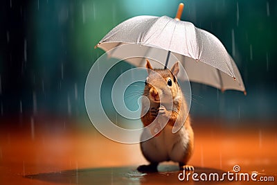 Umbrella Guardian: Squirrel's Rainy Retreat Stock Photo