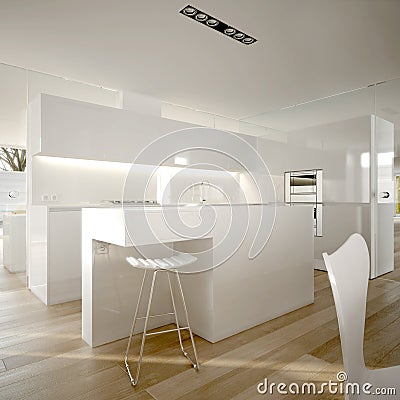 Moderne minimalistische keuken in wit stock afbeelding ...
