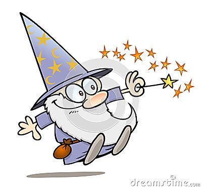 Wizard with magic wand Vector Illustration