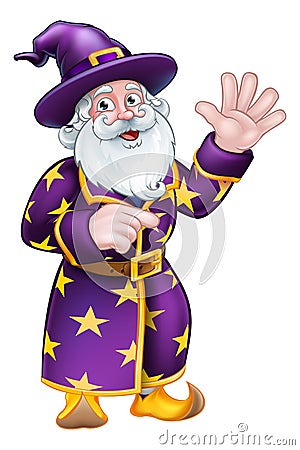 Wizard Pointing Cartoon Character Vector Illustration