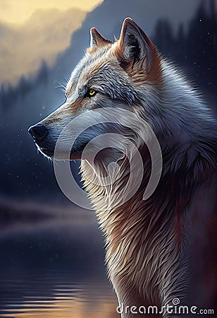 The White Wolf: A Painted Portrait Stock Photo