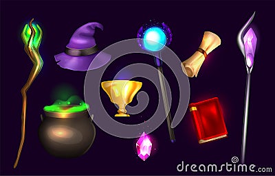 Wizard Staff Realistic Set Vector Illustration