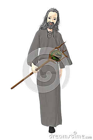 Wizard Walking With His Staff Illustration Cartoon Illustration