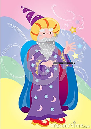 Wizard with wand Stock Photo